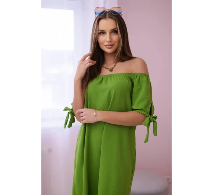 Šaty svázané na rukávech oliva Šaty svázané na rukávech oliva