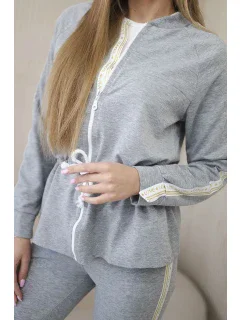 Dámská bavlněná souprava s proužky a stahovacími lemy šedý