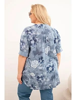 Dámská bavlněná halenka Plus Size s květinovým vzorem jeansová Dámská bavlněná halenka Plus Size s květinovým vzorem jeansová