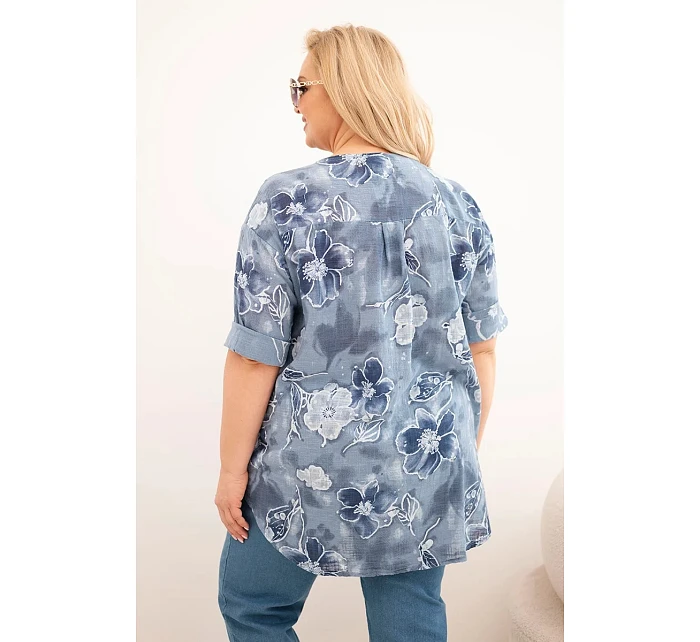 Dámská bavlněná halenka Plus Size s květinovým vzorem model 22021016 - K-Fashion