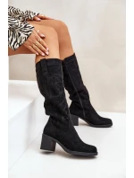 Dámské Kozačky Na Podpatku Před Koleno Černé Erisorae