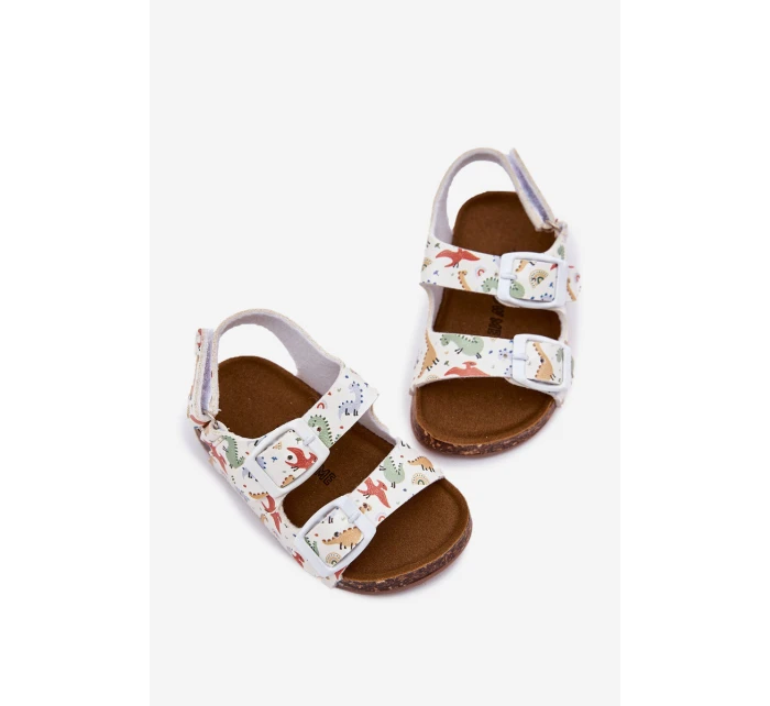 Dětské sandály na korkové podrážce s přezkami dinosauři multikolor Thessa