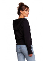 B246 Zavinovací svetr s kapucí - černý