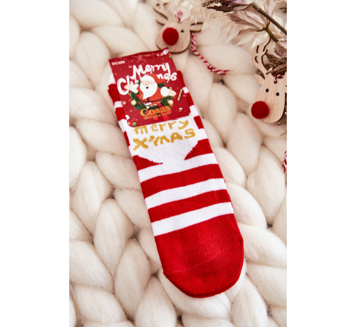 Dětské vánoční ponožky s pruhy Cosas bílo-červené