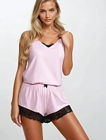 Dámské pyžamo Laura Světle růžová s černou - Momenti Per Me