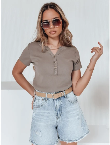 Dámská žebrovaná halenka LOOK hnědá Dstreet model 21988801 - FashionStreet