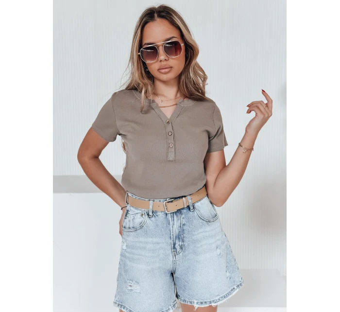 Dámská žebrovaná halenka LOOK hnědá Dstreet model 21988801 - FashionStreet