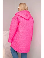 Dámská bunda Plus Size prošívaná s kapucí a nápisem HOPE růžový neon