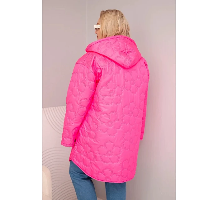 Dámská bunda Plus Size prošívaná s kapucí a nápisem HOPE růžový neon