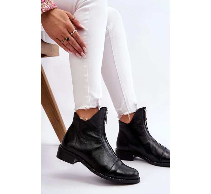 Kožené kozačky na zip Nicole 2785/037 Černá