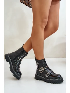 Lakované Boty Pracovní S Přezkami Černé model 21671204 - Boto