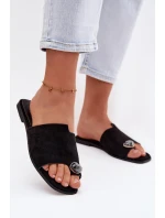 Dámské ploché nazouváky s ozdobným detailem Eko semiš Černé Selavine