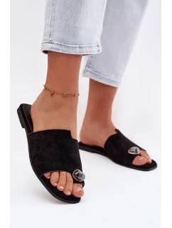 Dámské ploché nazouváky s ozdobným detailem Eko semiš Černé Selavine