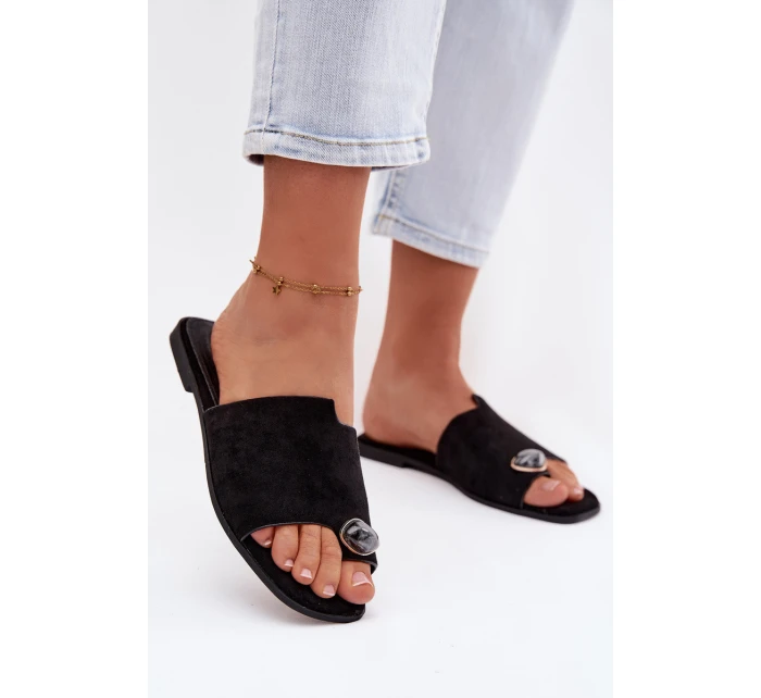 Dámské ploché nazouváky s ozdobným detailem Eko semiš Černé Selavine