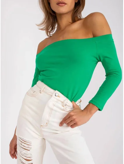 Zelená dámská bavlněná halenka s odhalenými rameny model 19660295 - Factory Price Zelená dámská bavlněná halenka s odhalenými rameny model 19660295 - Factory Price