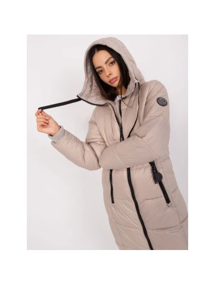 Dámská zimní bunda béžová prošívaná SUBLEVEL s délkou ke kolenům (D50048X44518B3)