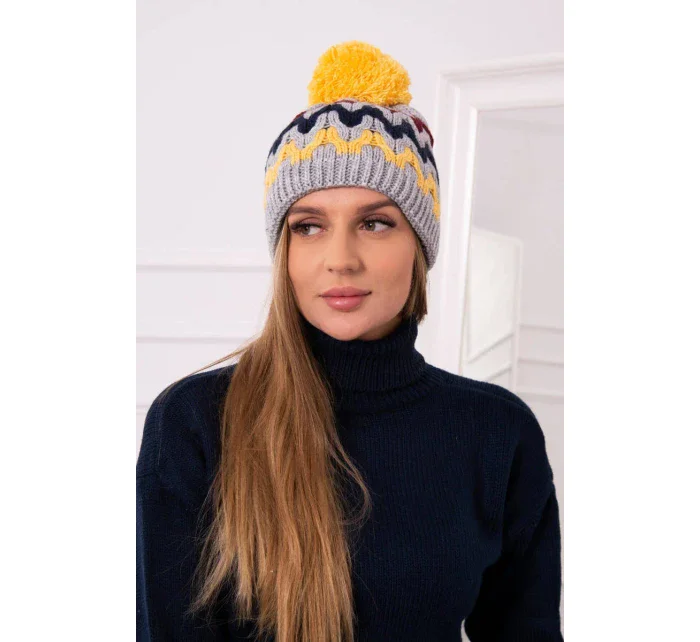 Dámská čepice Laila K283 tmavě šedá+žlutá Dámská čepice Laila K283 tmavě šedá+žlutá