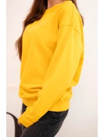 Dámská mikina z bavlny basic s kulatým výstřihem hořčicová