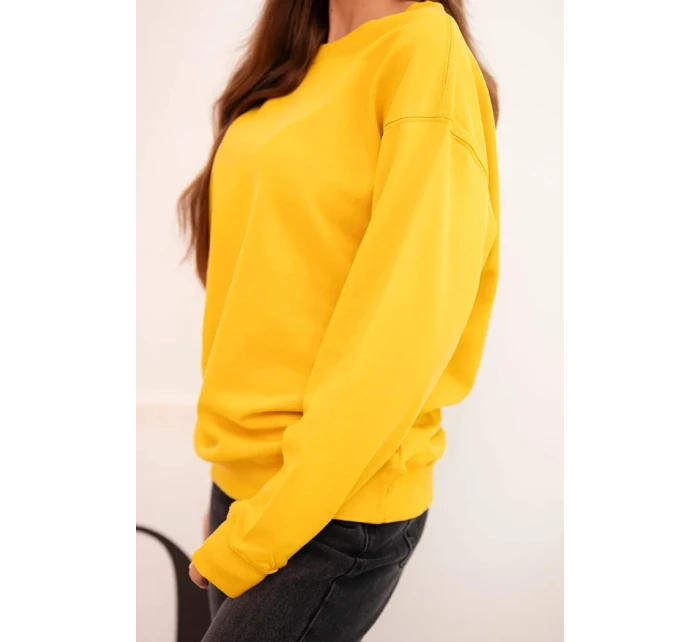 Dámská mikina z bavlny basic s kulatým výstřihem hořčicová