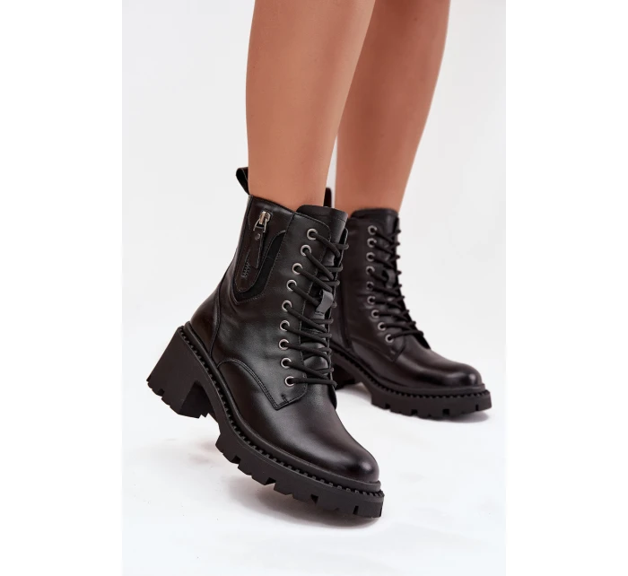 Kožené dámské kotníčkové boty na klínku vyhřívané model 21707988 Černé - VINCEZA