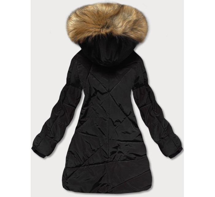 Černo-hnědá dámská prošívaná zimní bunda (M-21015)