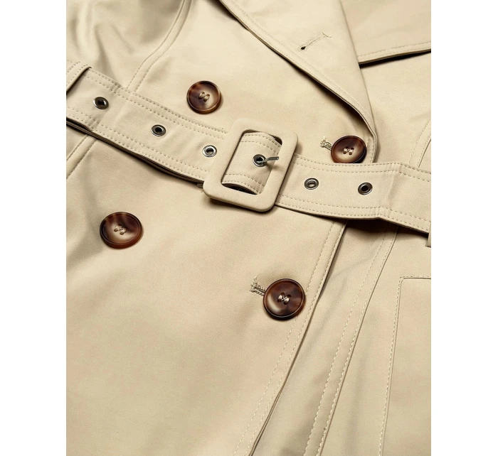 Płaszcz damski typu trencz z paskiem Goodlookin jasny beżowy (KK60417-3#)