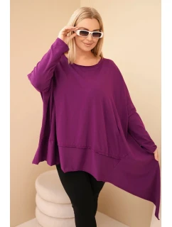 Dámská tunika Plus Size z bavlny s asymetrickým spodním lemem tmavě fialová