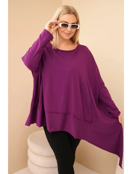 Dámská tunika Plus Size z bavlny s asymetrickým spodním lemem tmavě fialová
