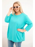 Dámská blůza Plus Size z bavlny s ozdobnými knoflíky a ohrnutými rukávy mátová Dámská blůza Plus Size z bavlny s ozdobnými knoflíky a ohrnutými rukávy mátová