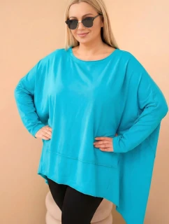 Dámská tunika Plus Size z bavlny s asymetrickým spodním lemem tyrkysová