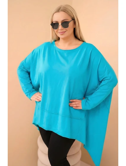 Dámská tunika Plus Size z bavlny s asymetrickým spodním lemem tyrkysová Dámská tunika Plus Size z bavlny s asymetrickým spodním lemem tyrkysová