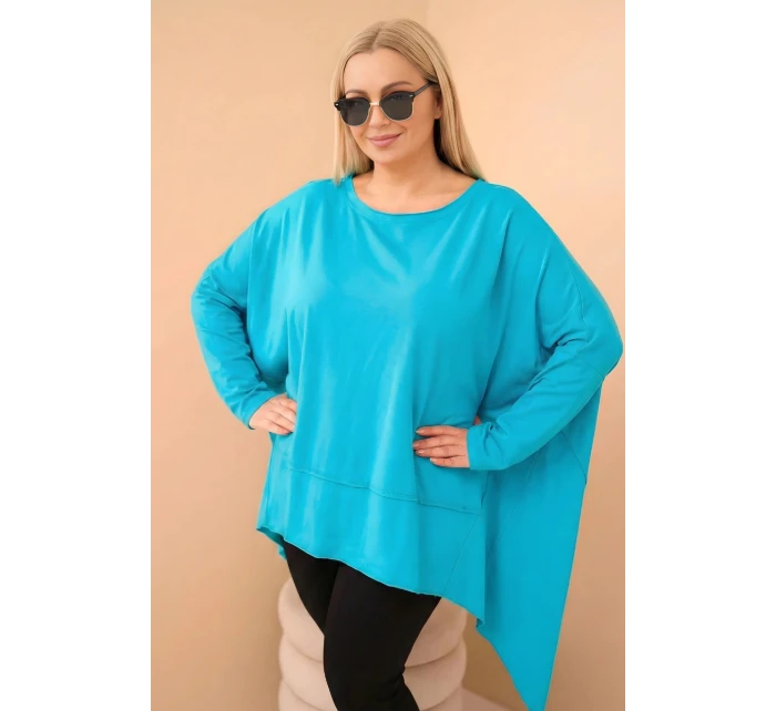 Dámská tunika Plus Size z bavlny s asymetrickým spodním lemem tyrkysová Dámská tunika Plus Size z bavlny s asymetrickým spodním lemem tyrkysová