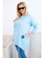 Dámská blůza Plus Size s delším zadním dílem a dlouhým rukávem modrá