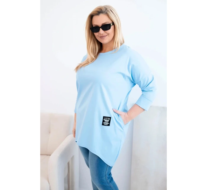 Dámská blůza Plus Size s delším zadním dílem a dlouhým rukávem modrá