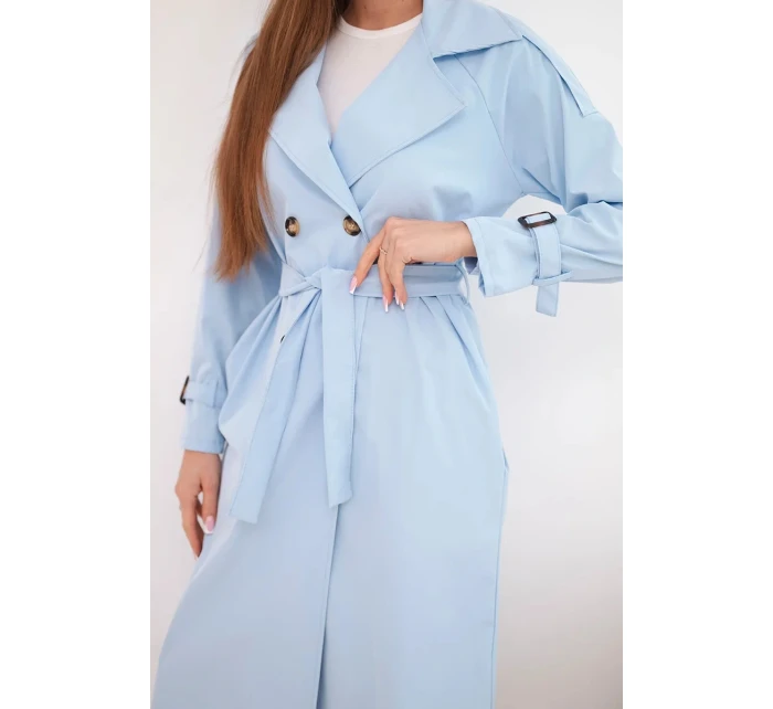 Dámský kabát v pase s límcem modrý
