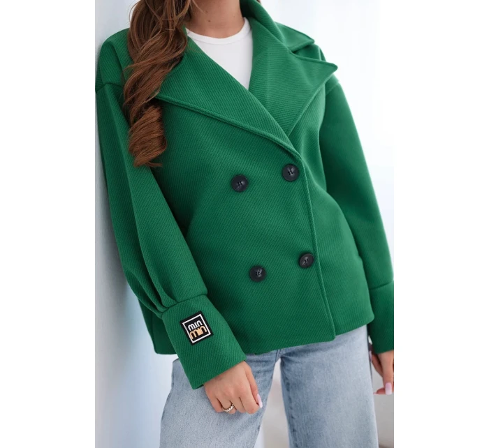 Dámská krátká dvouřadová bunda s límcem zelená