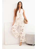 Dámský bavlněný komplet s vyšívanou vestou a kalhotami béžový