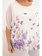 Dámská halenka Plus Size s krátkým rukávem a květinovým potiskem fialová