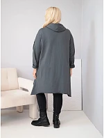Dámská bavlněná mikina Plus Size s kapucí a pleteným prvkem grafitová