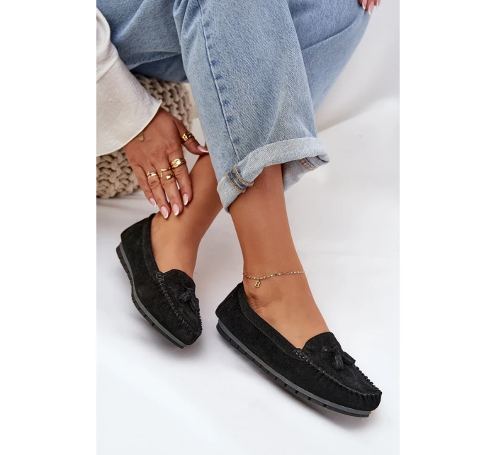 Dámské Ploché Klasické Semišové Mokasíny model 21686077 Černé - S.Barski