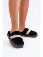 Futrzane Pantofle s ozdobným páskem černé Savalithea