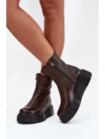 Dámské kotníkové boty Zazoo na platformě z pravé kůže – čokoládové Dámské kotníkové boty Zazoo na platformě z pravé kůže – čokoládové