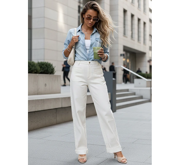 Dámské džíny s vysokým pasem a širokými nohavicemi krémové FashionStreet UY2938