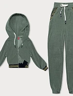 Pruhovaná tepláková souprava s ozdobným žebrováním olivová (AMG-345A)