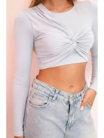 Dámská halenka s dlouhým rukávem a efektními volánky na prsou šedý Dámská halenka s dlouhým rukávem a efektními volánky na prsou šedý