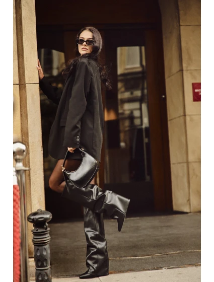 Zateplené dámské kozačky s otočeným horním lemem na podpatku Černé Elivira