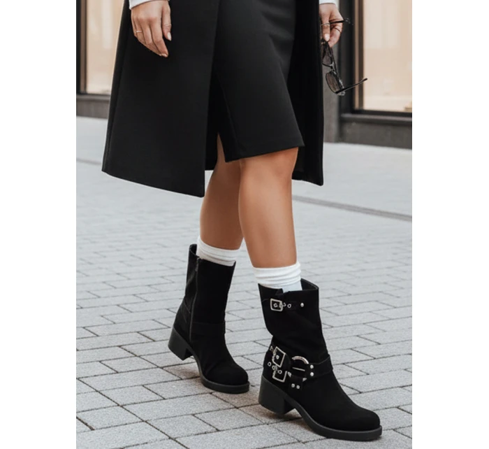 Dámské semišové kozačky s přezkou černé FashionStreet ZY1255