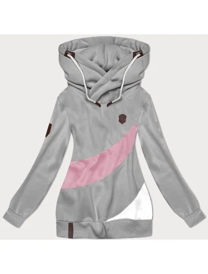 Šedo-růžová hrubší dámská mikina s pruhy (2302) Šedo-růžová hrubší dámská mikina s pruhy (2302)