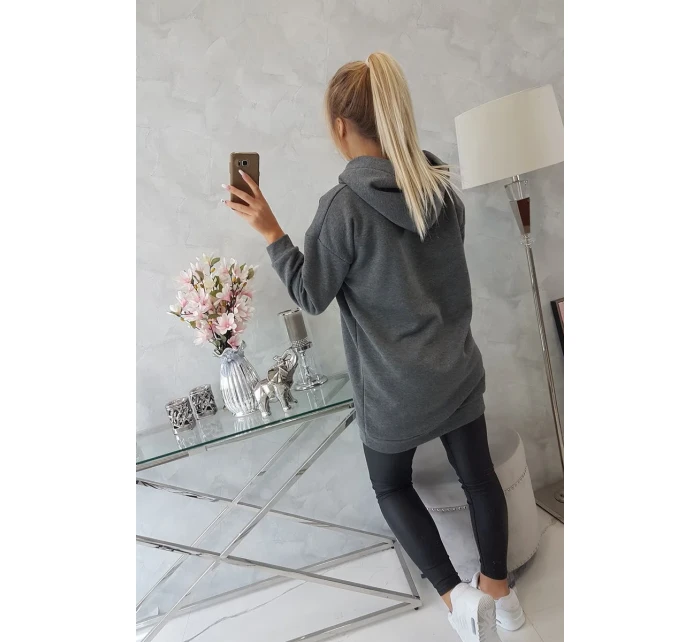 Mikina s kapucí a nášivkami grafitová