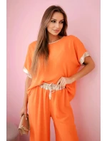 Viskózový komplet se zlatým lemováním pomeranč Viskózový komplet se zlatým lemováním pomeranč